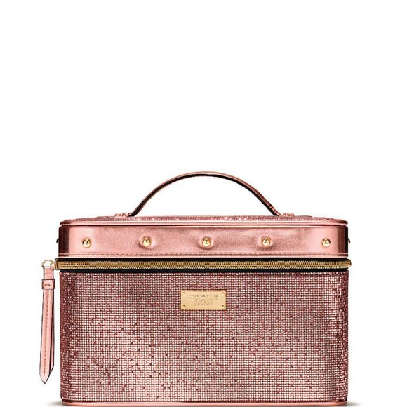 VINTAGE RARE VICTORIA’S SECRET PINK SEQUIN VANITY MAKEUP TRAIN CASE BAG TRAVEL - Picture 5 of 14